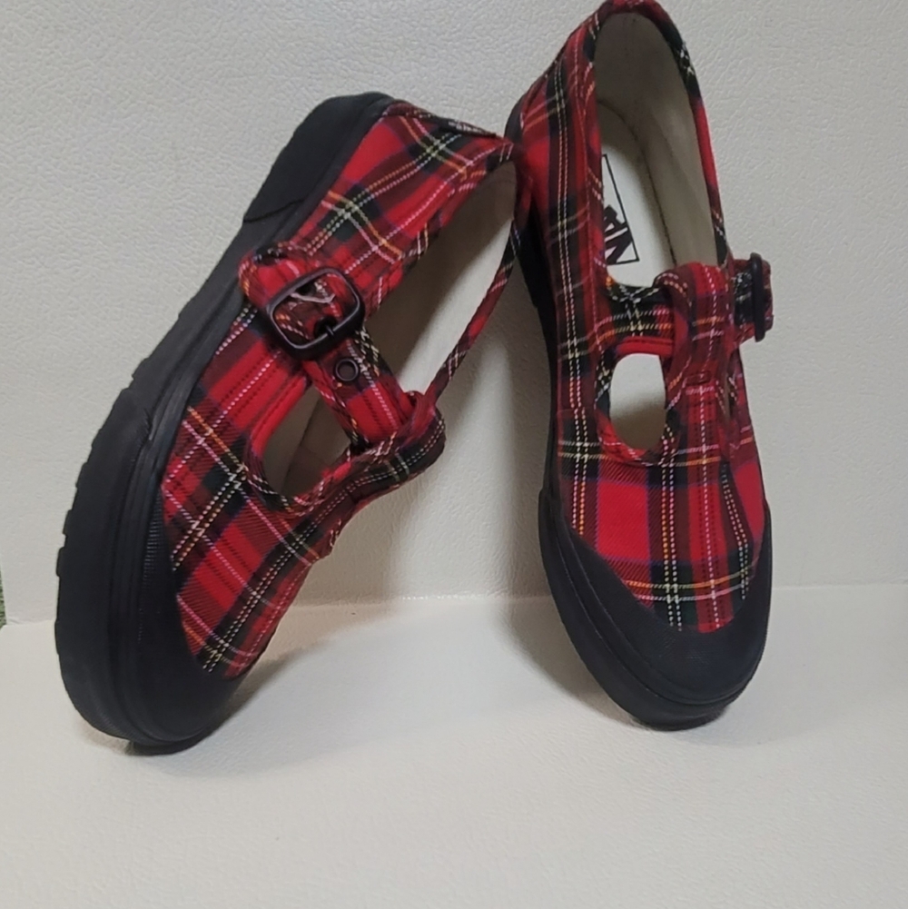 Vans Mary Jane Sneakers Red Tartan Plaid Sz 8 Style 93 - Picture 2 of 10